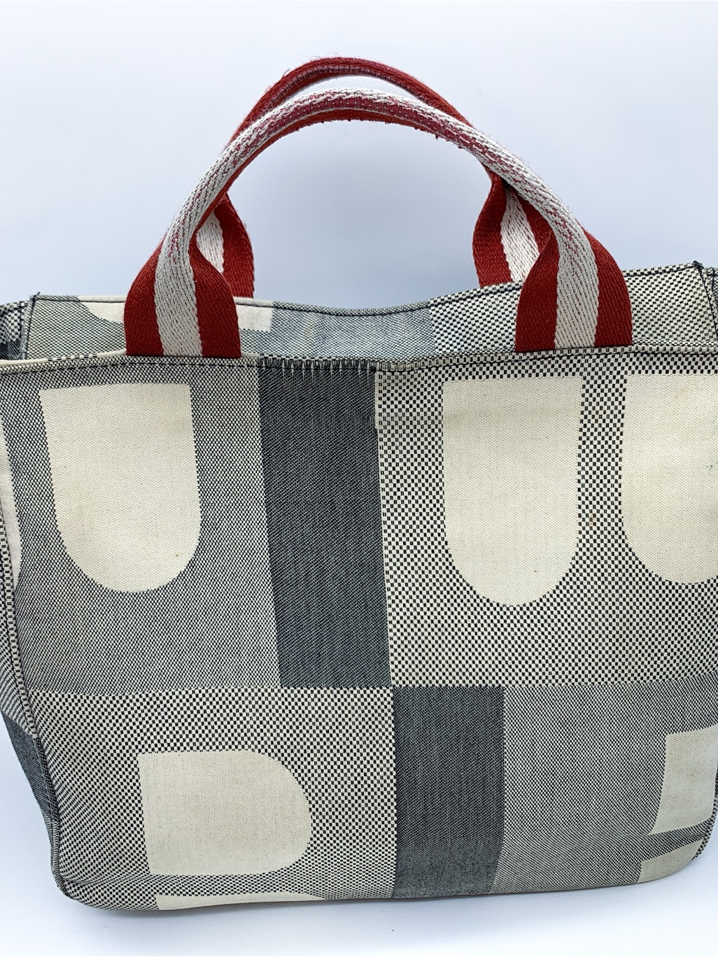 Bally Geometric Canvas Tote Bag With Red-Accent Handles